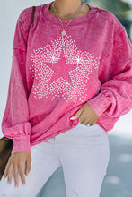Load image into Gallery viewer, Rosy Rhinestone Star Washed Casual Graphic Sweatshirt
