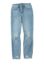 Load image into Gallery viewer, Light Blue Raw Hem Straight Leg Distressed Jeans for Women