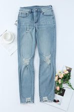 Load image into Gallery viewer, Light Blue Raw Hem Straight Leg Distressed Jeans for Women