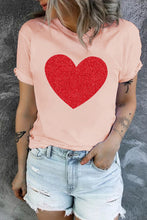 Load image into Gallery viewer, Glitter Heart Print Casual Graphic Tee