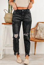 Load image into Gallery viewer, Light Blue Raw Hem Straight Leg Distressed Jeans for Women