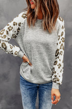 Load image into Gallery viewer, Grey Raglan Sleeve Cheetah Print Sleeve Long Sleeve Shirt