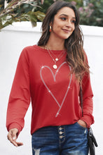 Load image into Gallery viewer, Rhinestone Heart Shaped Graphic Sweatshirt