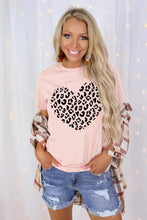 Load image into Gallery viewer, Leopard Heart Shaped Print Crew Neck Casual Graphic Tee