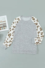 Load image into Gallery viewer, Grey Raglan Sleeve Cheetah Print Sleeve Long Sleeve Shirt