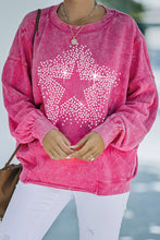 Load image into Gallery viewer, Rosy Rhinestone Star Washed Casual Graphic Sweatshirt