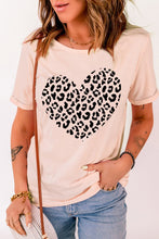 Load image into Gallery viewer, Leopard Heart Shaped Print Crew Neck Casual Graphic Tee