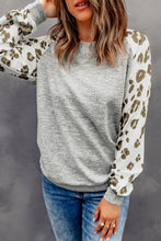 Load image into Gallery viewer, Grey Raglan Sleeve Cheetah Print Sleeve Long Sleeve Shirt