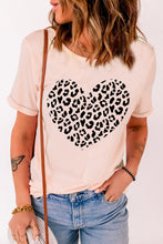 Load image into Gallery viewer, Leopard Heart Shaped Print Crew Neck Casual Graphic Tee