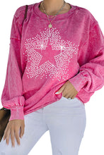 Load image into Gallery viewer, Rosy Rhinestone Star Washed Casual Graphic Sweatshirt