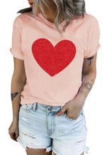 Load image into Gallery viewer, Glitter Heart Print Casual Graphic Tee