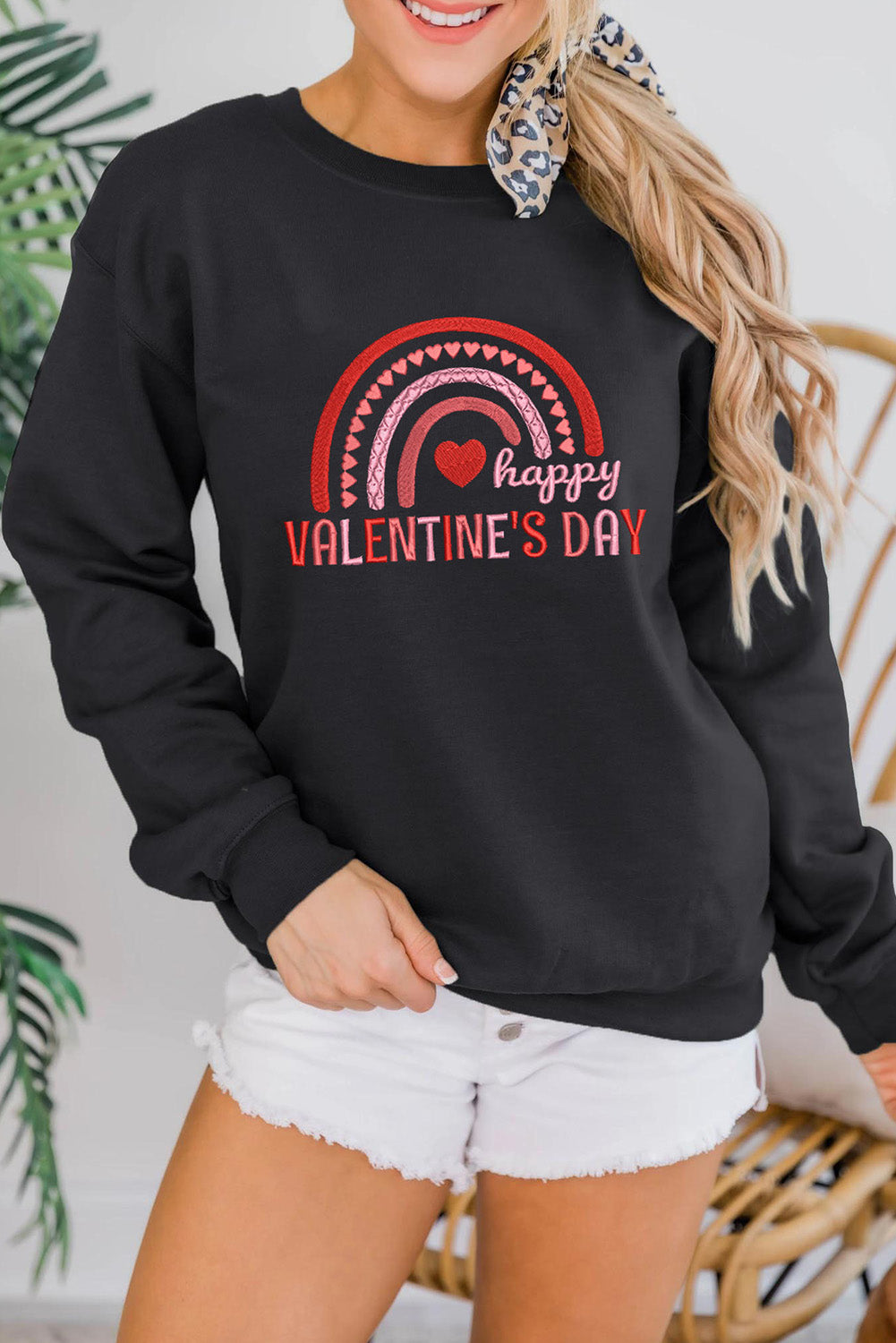 Happy Valentines Day Embroidered Graphic Sweatshirt