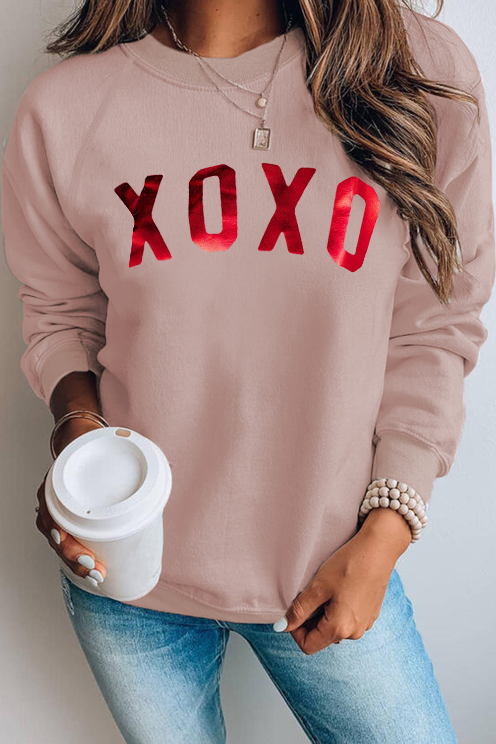 Xoxo Glitter Letter Print Graphic Sweatshirt