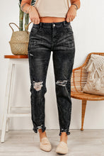 Load image into Gallery viewer, Light Blue Raw Hem Straight Leg Distressed Jeans for Women
