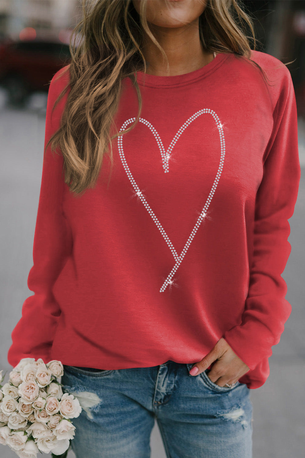 Rhinestone Heart Shaped Graphic Sweatshirt